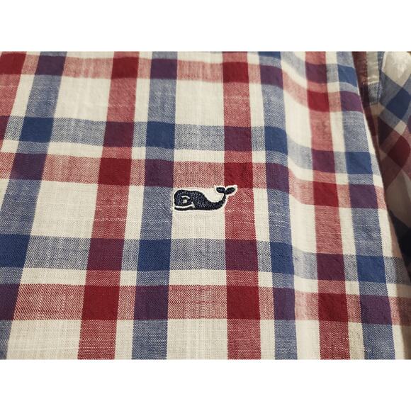 Vineyard Vines Flannel Plaid Whale Button Down Shirt Mens Size L Patriotic USA - Picture 5 of 11